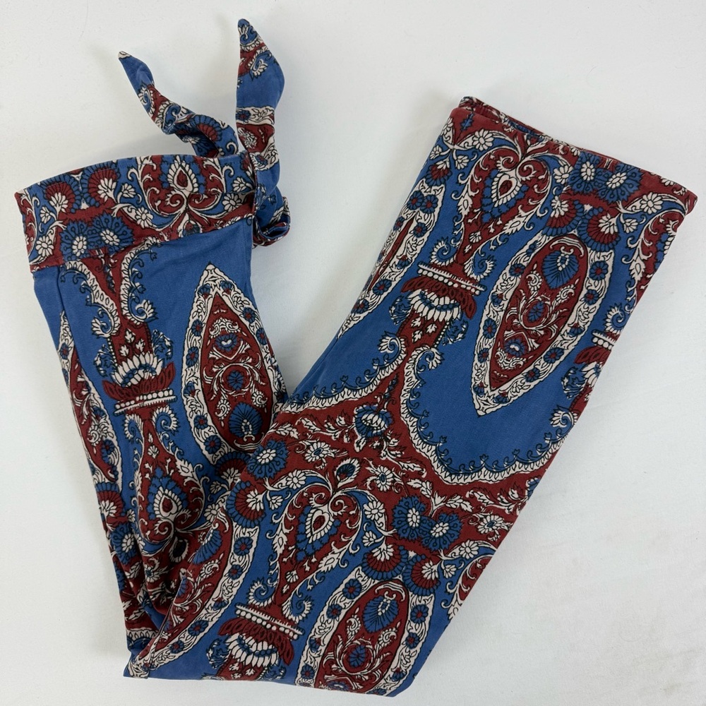 Free People Boho‎ Paisley Print Tie Hem Cropped Pants Blue Red Festival Size 8